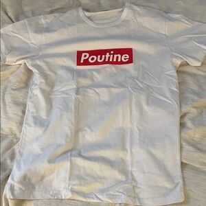 White T-Shirt with Red Poutine Logo